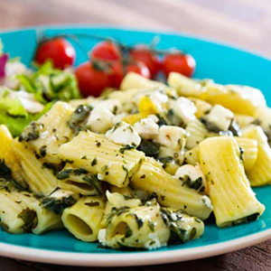 Penne with Kale Pesto and Goat Cheese