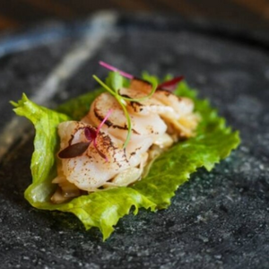 Romaine Lettuce with Cabbage, Ponzu Vinaigrette and Scallops